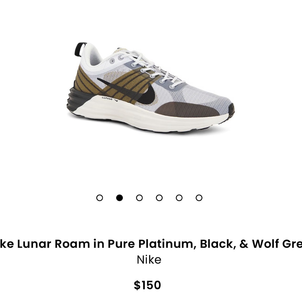 NWOB Nike Lunar Roam Pure Platinum/ Black Wolf/Grey Desert/Moss Light Bone Black